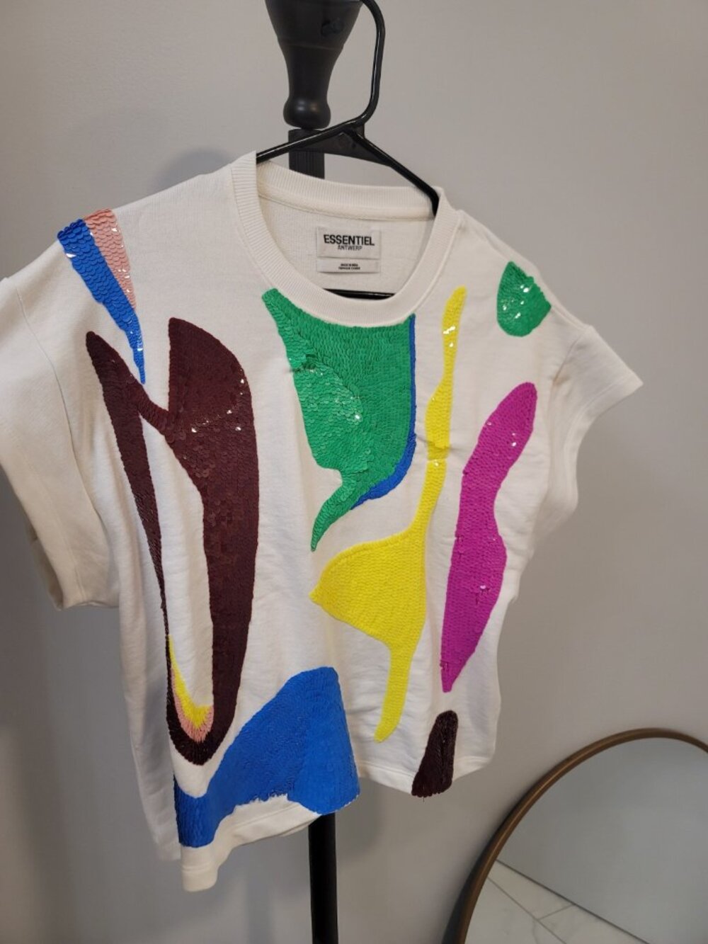 Essential Antwerp Sequin Sweater Women's Sz 1 Pullover Glam Multicolor